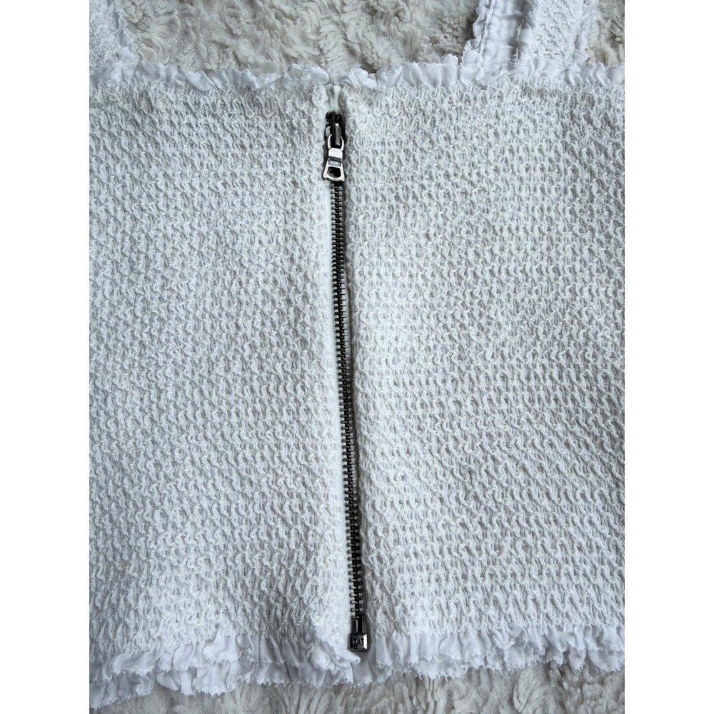 Alice + Olivia White Smocked Cotton Silk Ruffle Crop Top Sleeveless Tank Cami M - Picture 9 of 14
